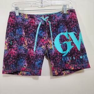 GWG Girls with Guns colorful tie dye antler & gun print swim shorts woman size S